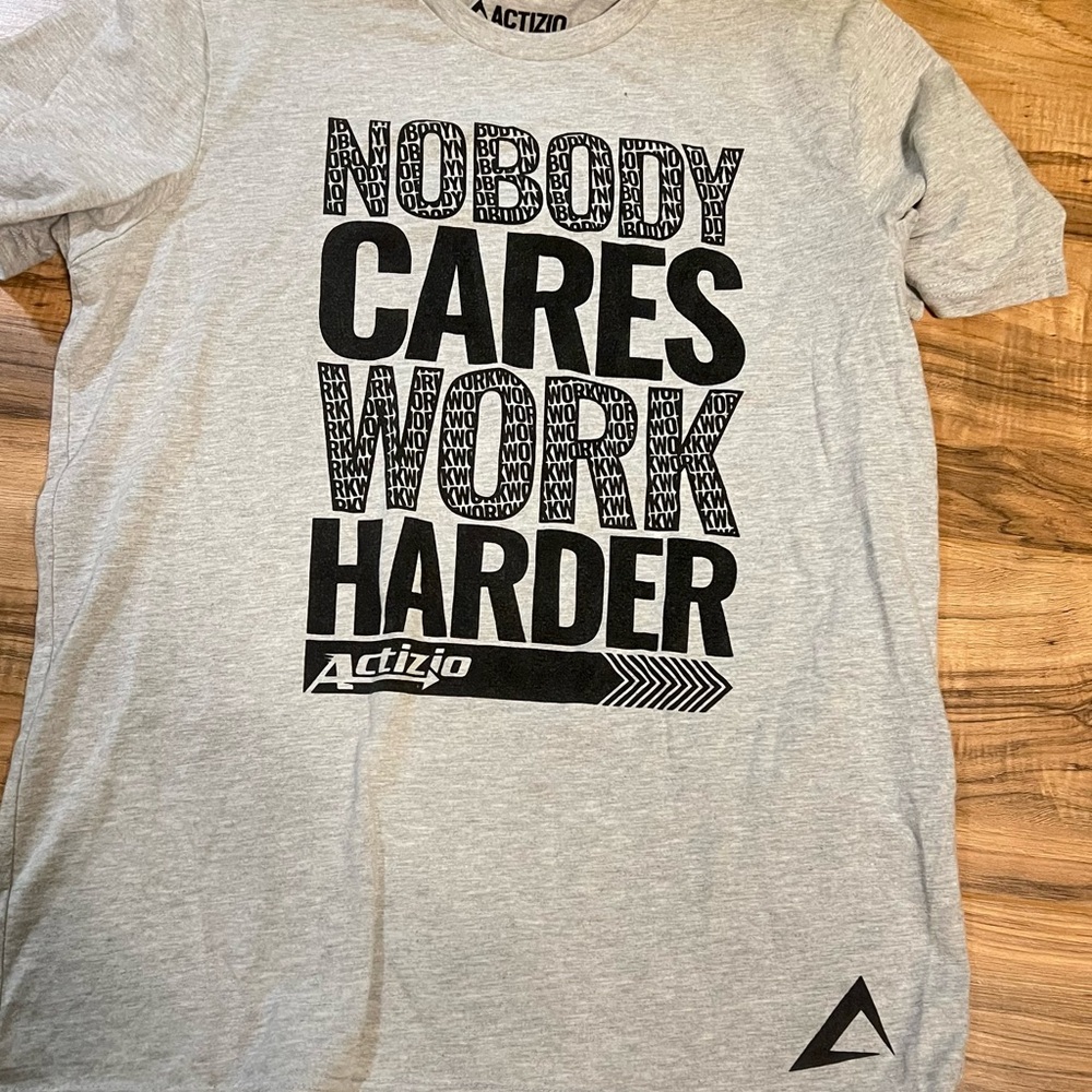 Actizio Mens Nobody Cares Work Harder Graphic Tee  Gray Large Fitness Shirt